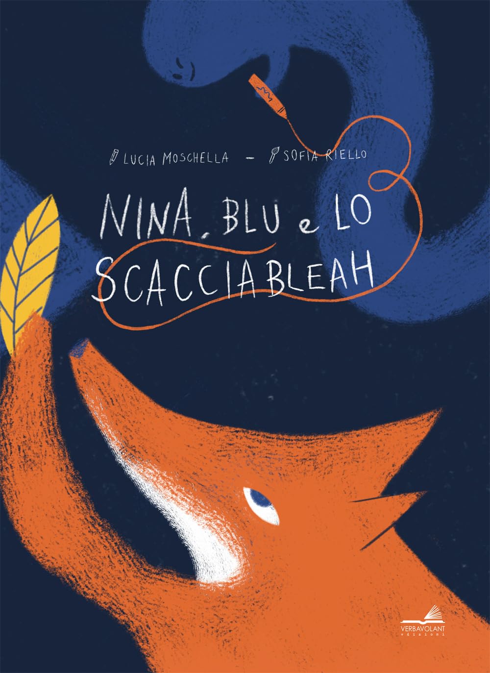 Copertina del libro illustrato Nina, blu e lo Scacciableah  di Lucia Moschella  , edito da Verbavolant Edizioni
